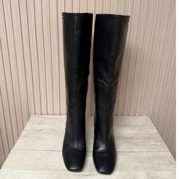 COLE HAAN Chrystie Square Toe Tall Leather Boot 75mm In Black Sz 8 - Picture 4 of 13